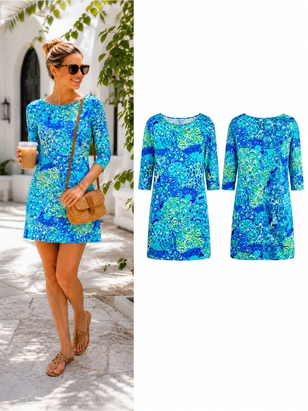 Lilly Pulitzer Marlowe Dress XS Lilly’s Lagoon Blue Green Pima Cotton Boatneck